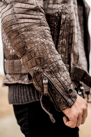 Reggenza Men's Crocodile Leather Harrington Jacket With Silk Lining